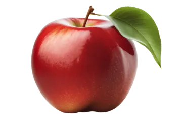 an apple with a leaf on top of it