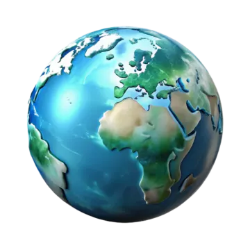 a blue and green globe on a white background