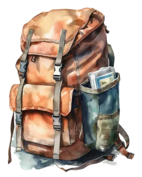a watercolor painting of a backpack