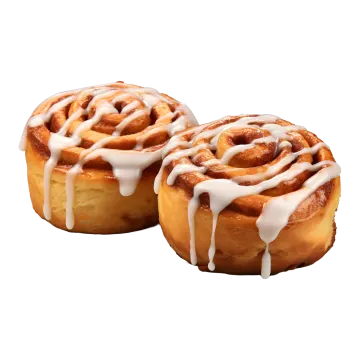 two cinnamon rolls with icing on a white background