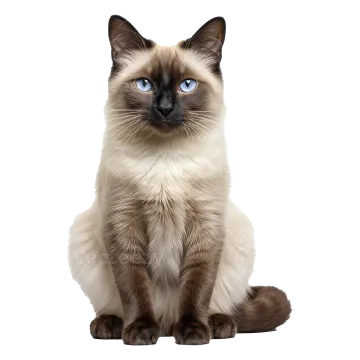 a cat with blue eyes sitting down