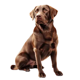 a brown dog sitting down and looking up
