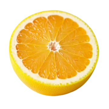 an orange cut in half on a white background