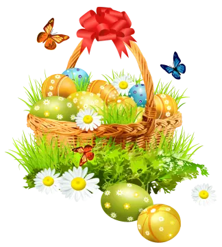 an easter basket filled with eggs and flowers