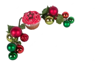a cupcake decorated with red and green ornaments