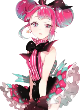 an anime girl with pink hair and black dress