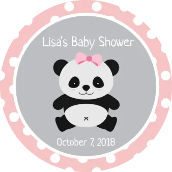 a pink and gray panda bear baby shower sticker