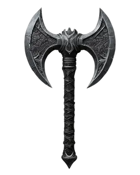 a black and white image of an axe