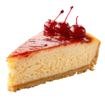 a piece of cheese cake on a white background