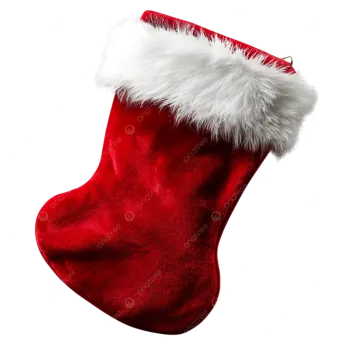 a red christmas stocking with white fur on it