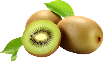 two kiwis with leaves on white background