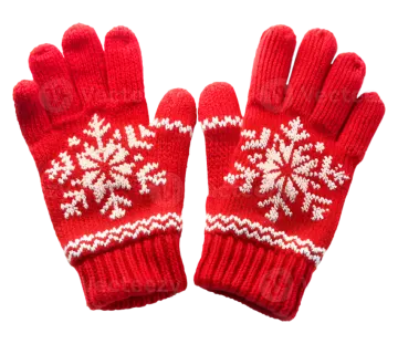 a pair of red mits with snowflakes on them