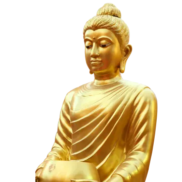 a golden buddha statue on a white background