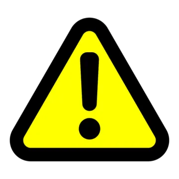 a yellow and black warning sign on a white background
