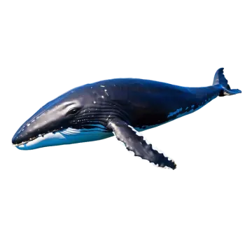a large blue whale floating in the air