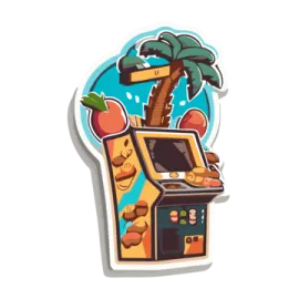 a sticker with an image of a computer and palm tree