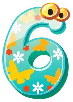 a number six with butterflies on it