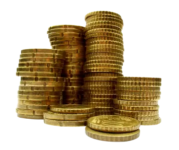 a pile of coins on a white background