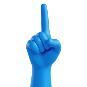 a blue hand with one finger up