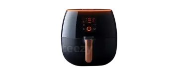 a black air fryer on a white background