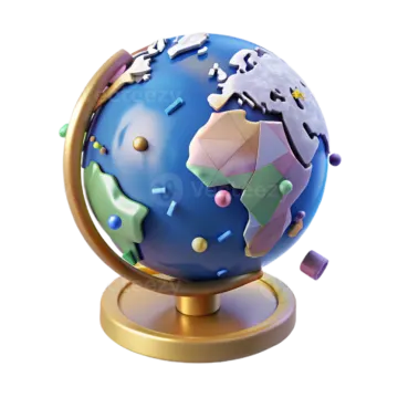a globe with different colored shapes on it