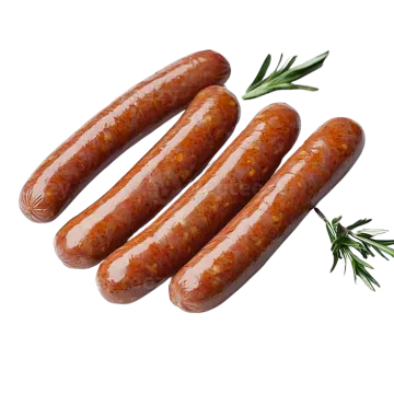three sausages on a white background