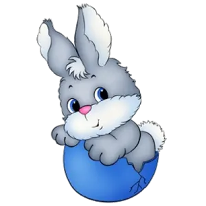 a rabbit sitting on top of a blue ball