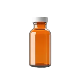 an orange glass bottle with a white cap