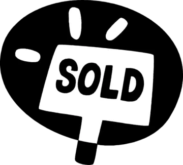 a black and white image of a sold sign