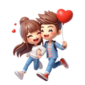 a couple running with a heart balloon