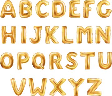 a set of gold foil balloons alphabets