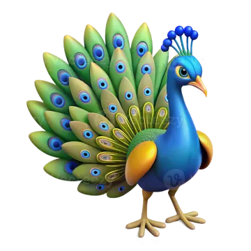 a cartoon peacock with blue and green feathers