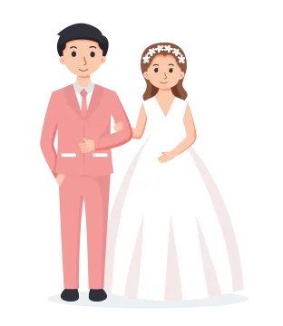 a cartoon illustration of a bride and groom