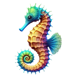 a colorful seahorse on a white background