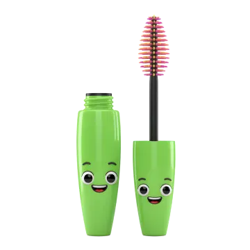 a green mascara with a smiling face on it