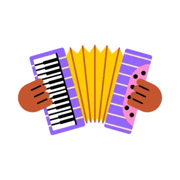 a pair of accordions with music notes