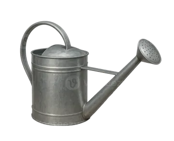 a watering can with a metal handle