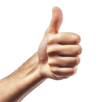 a man's hand with a thumbs up