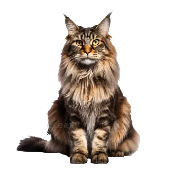 a long haired cat sitting and looking at the camera