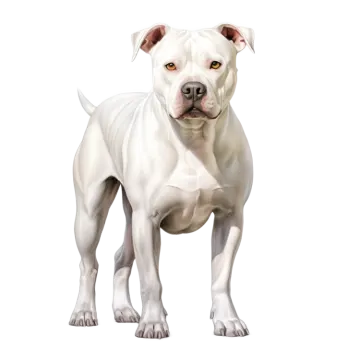 a white dog with brown eyes stands in front of the camera