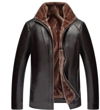 a black leather jacket with a fur collar