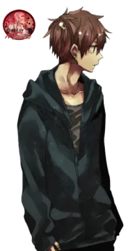 a boy with brown hair and a black hoodie