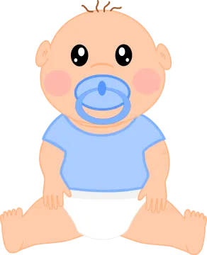 a baby in a blue shirt sitting on the floor