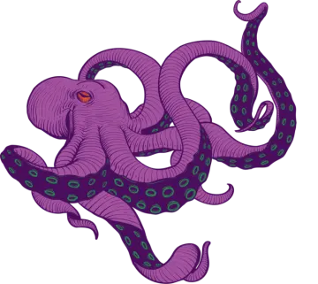 a purple octopus with green tentacles