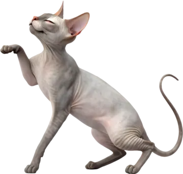 a white cat standing on its hinds