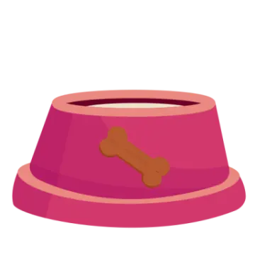 a pink bowl with a bone in it