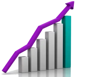 a bar chart with an arrow pointing upward