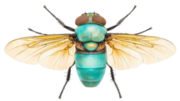 a close up of a blue and yellow insect
