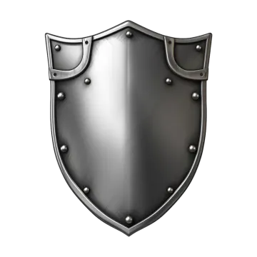 a metal shield on a white background