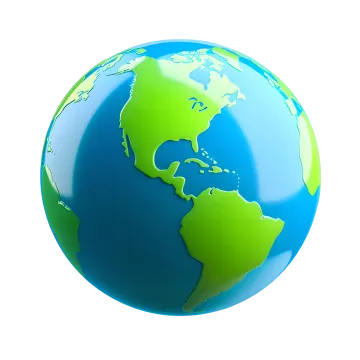 a blue and green globe on a white background